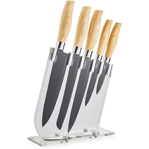 Tower Scandi 5 Piece Knife Set with Knife Block Grey