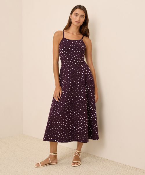 Women's Berry Polka Dot Fit & Flare Midi Dress R