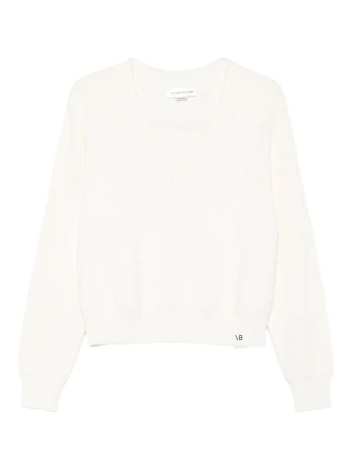 Relaxed Fit V-Neck Cotton Blend Sweater