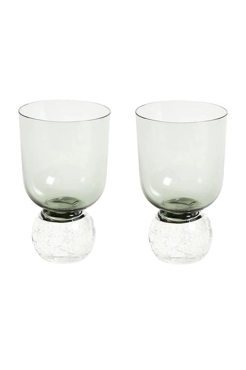 Misette Hand Blown Bubble Glass Tumbler Set Of 2 in Tourmaline Green - Green.  a