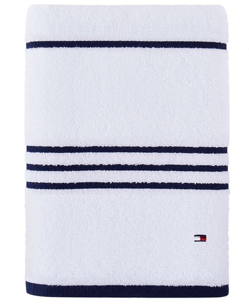 "Modern American Stripe 30"" x 54"" Cotton Bath Towel - White/Peacoat"