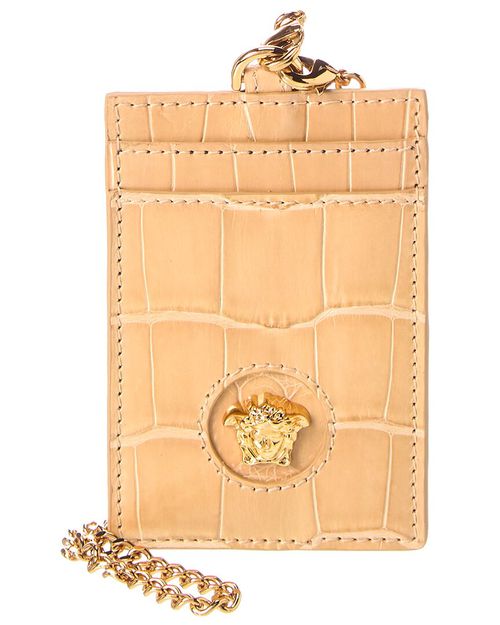 La Medusa Croc-Embossed Leather Card Holder On Chain