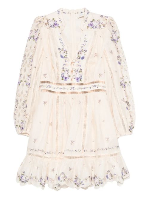 Floral Embroidered Dress — Cream