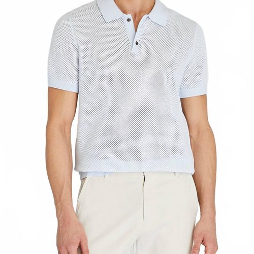 Textured Knit Polo Shirt In Light Blue