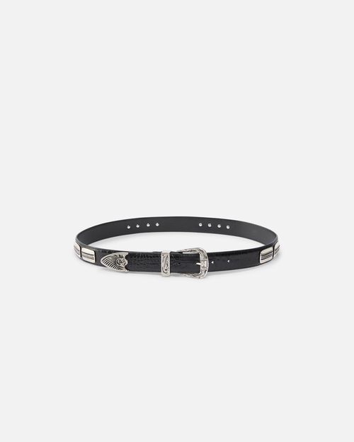 Texan belt in crocodile-print leather, 3 cm - L