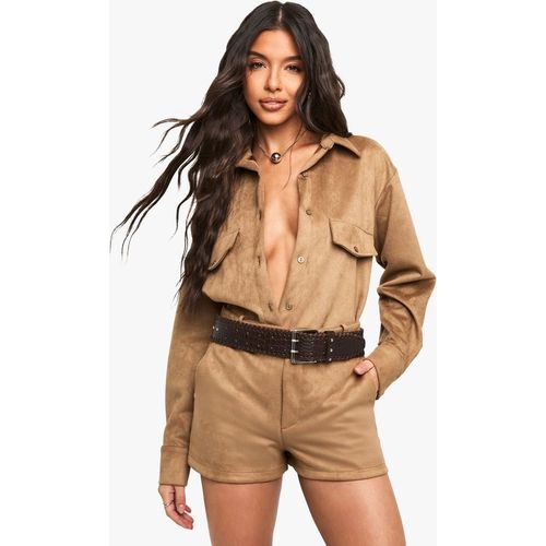 Boohoo Womens Suede Look Mini Shorts - Tan