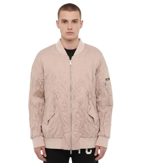 Pink Solid Bomber Jacket