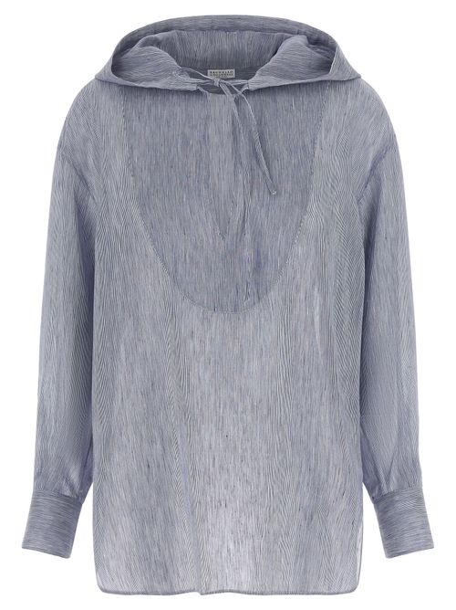 Linen-Silk Blend Hoodie — Blue