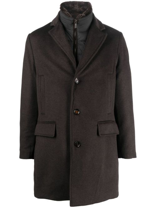 Single-breasted notched coat - Brown