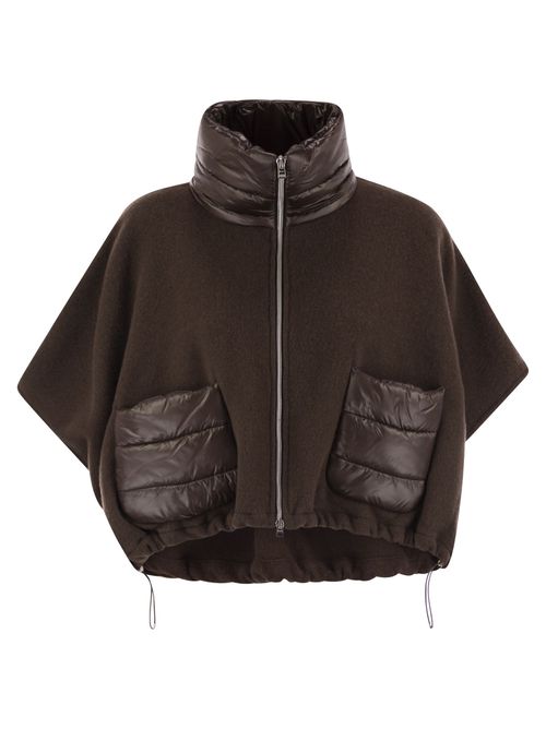 Resort Poncho In Wool And Cashemre With Ultralight Nylon Details