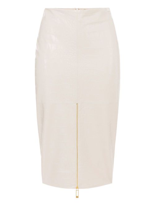 Crocodile-print texture zip-front skirt - White