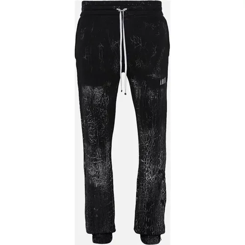 Men's Amiri Cracked Dye Logo Black Sweat Pants - Size: 35/34/32