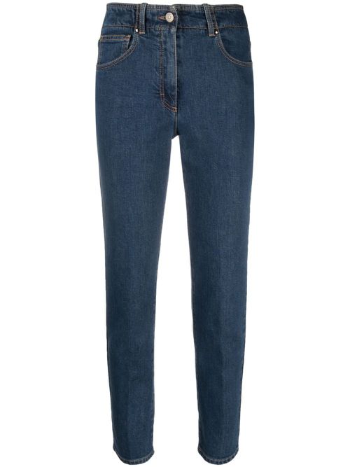 High-waist cotton jeans - Blue