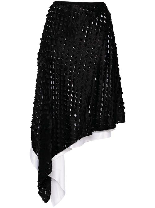 Hole-punched scarf hem skirt - Black