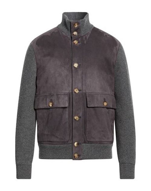 Man Jacket Grey Size L Leather, Cashmere