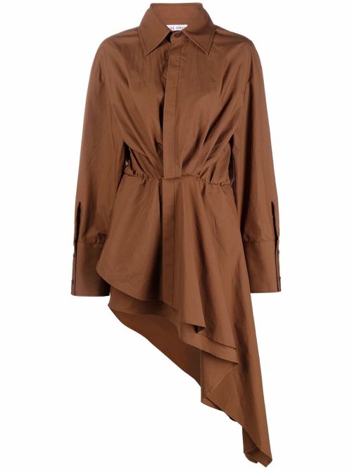 Asymmetric gathered shirtdress - Brown