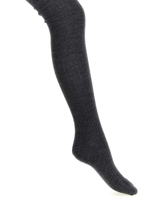 Ribbed Wool-Blend Tights — Charcoal