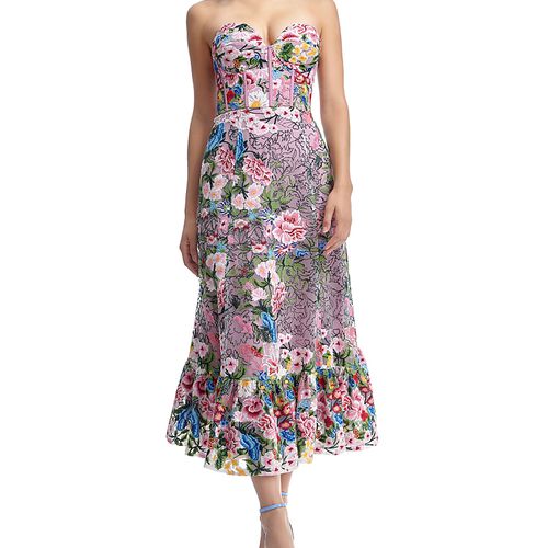 DRESS THE POPULATION | Carina Embroidered Strapless Dress | Realry