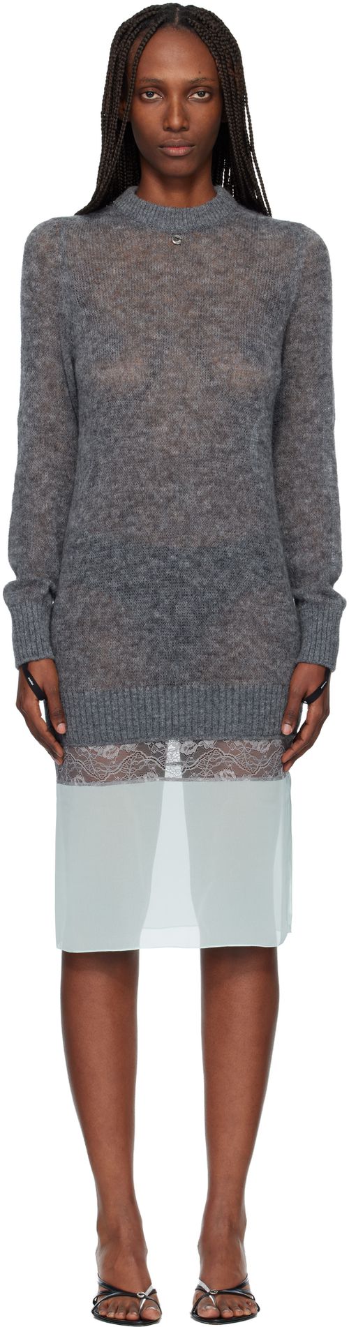 Gray & Green Multi-Layer Pullover Midi Dress