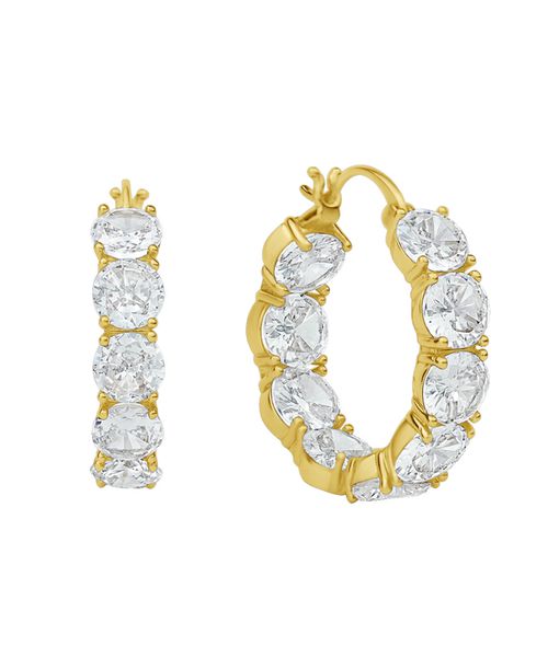Cubic Zirconia Inside Outside Hoop Earring - Gold