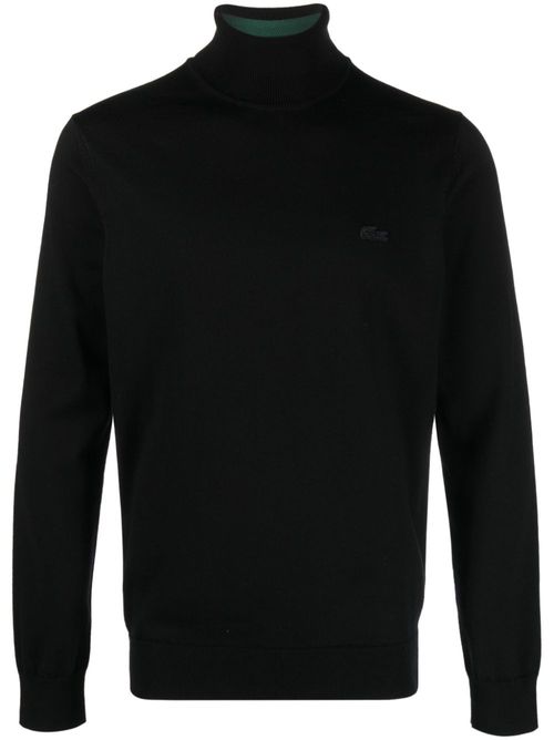 Logo-patch roll-neck jumper - Black