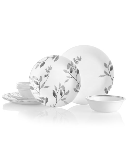 Boutique Misty Leaves 12 Pc. Dinnerware Set, Service for 4 - Black And Grey