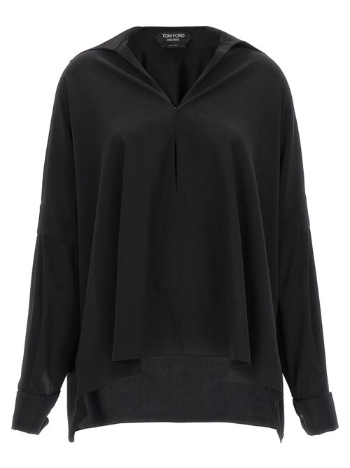 Oversized Crepe de Chine Silk Blouse — Black