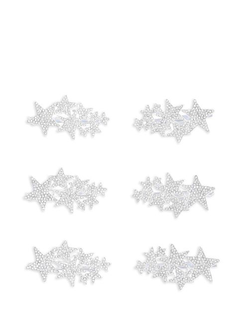 Star-shaped crystal hair clips (pack of six) - Silver
