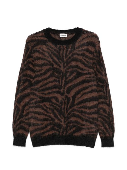 Zebra-Pattern Knit Sweater — Brown
