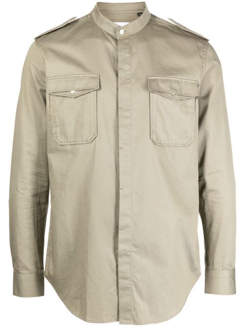 Logo-patch long-sleeve shirt - Brown