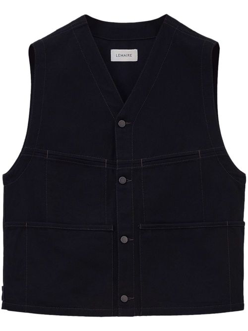 Collarless v-neck cotton gilet - Black