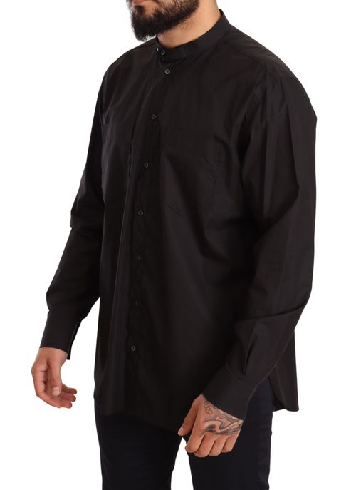 Cotton Band-Collar Shirt — Black