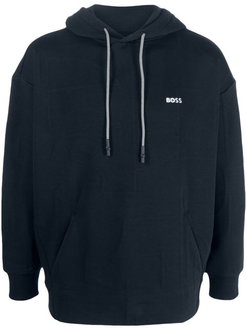 Logo-embroidered drawstring hoodie - Blue