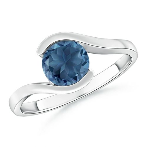 Angara 1.55 Carats Semi Bezel-Set Solitaire Round London Blue Topaz Bypass Ring in Platinum