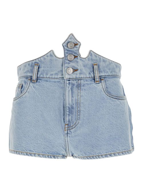 Blue Shorts With Crown-shaped Design In Cotton Woman