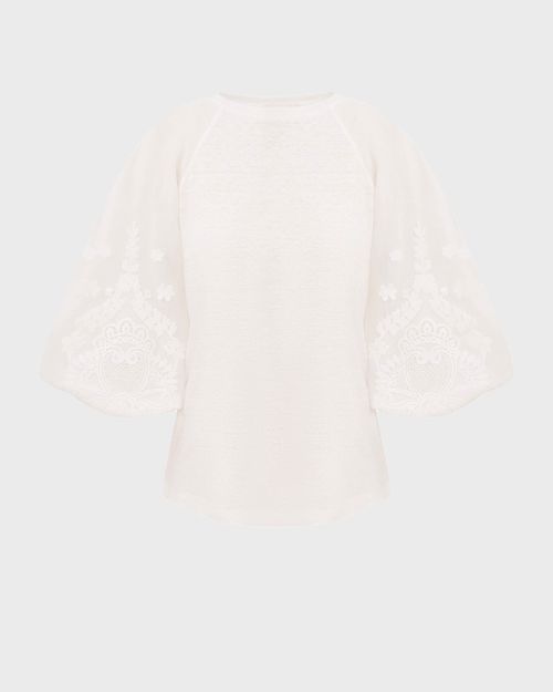 Zimmermann Tee Lace Trim Lantern Sleeve Ivory