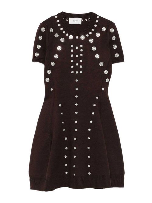 Short Brown Dress With Metallic Decorations
