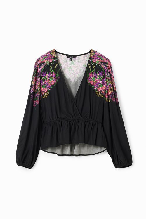 Digital floral wrap blouse