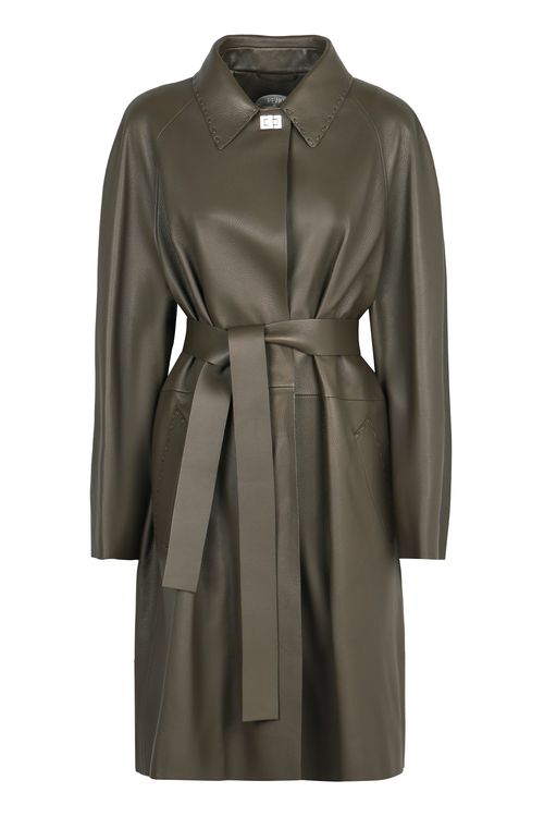 Grainy Deer Leather Jacket with Metallic Turn-Lock and Waist Belt