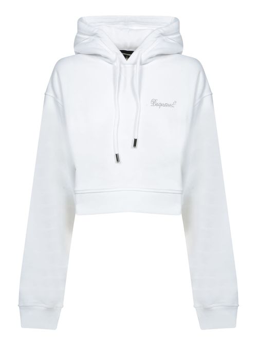Logo Crop Hoodie In White
