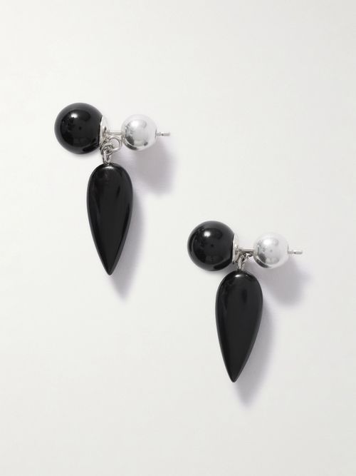 Tiny Phoenician Silver Onyx Earrings - Black