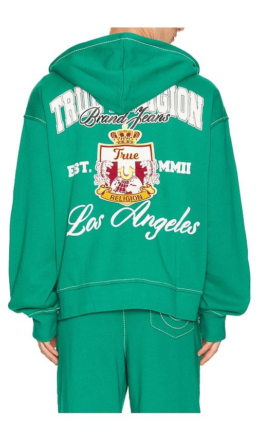 True Religion Crest Big T Cinched Zip Up Hoodie in Green. - M also in S, L, XL/1X