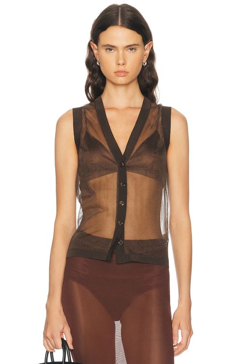 RENGGLI Sheer Knit Vest in Coffee - Brown. M also in