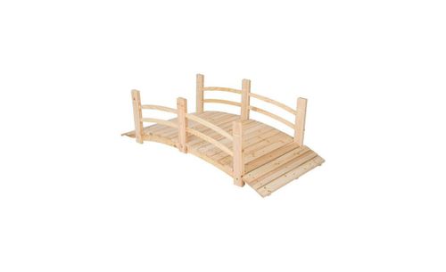 Cedar Wood Garden Bridge with Railings for Elegant Outdoor Landscape Decor - Natural
