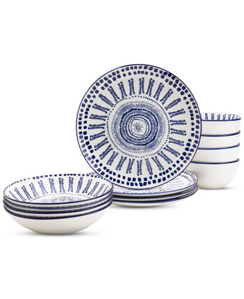 Blue Mykonos 12 Pc. Dinnerware Set, Service for 4 - Blue