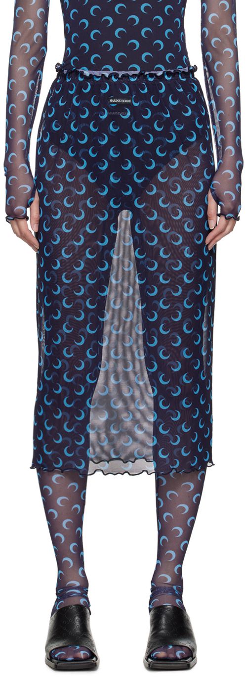Marine Serre Navy Moon Printed Midi Skirt