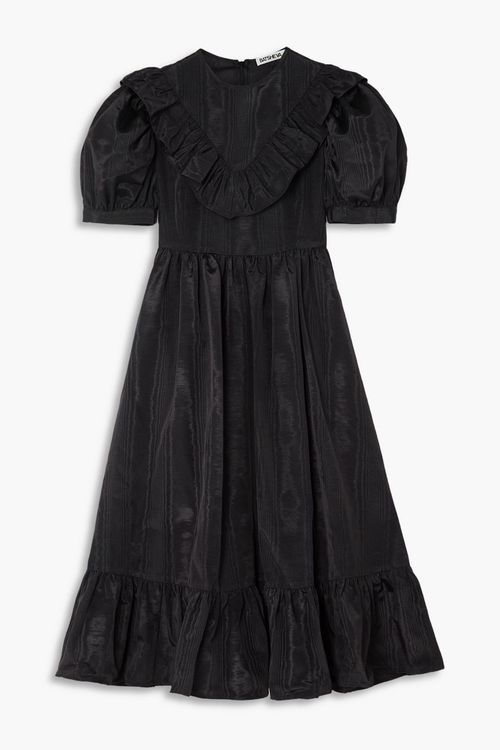 BATSHEVA - May ruffled moire midi dress - Black - US 8