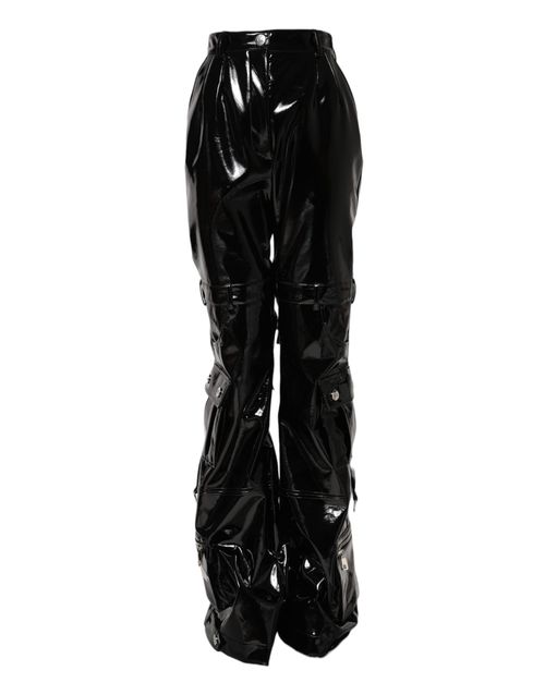 High-Waist Bootcut Cargo Pants — Black