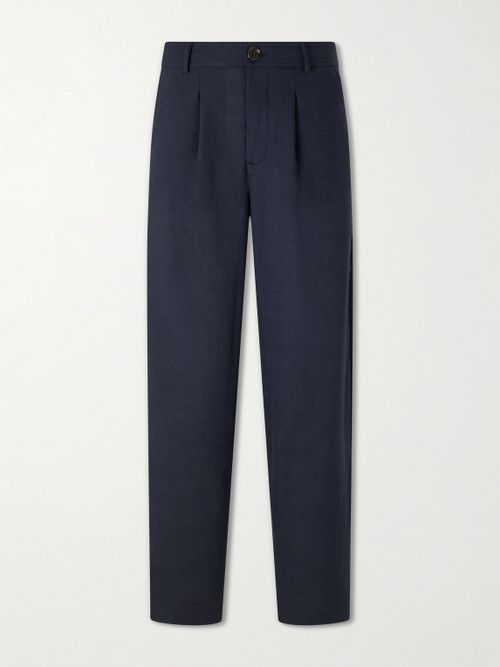 Oxford Straight-Leg Striped Linen Drawstring Trousers