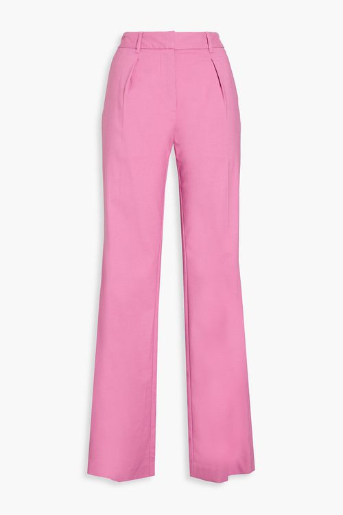 Pleated twill straight-leg pants
